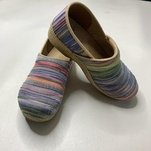 Dansko Clogs 40 Canvas Striped Shoes Purple Blue